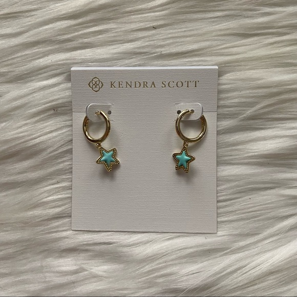 Kendra Scott Jae Star Gold Huggie Earrings in Light Blue Magnesite - Picture 2 of 6